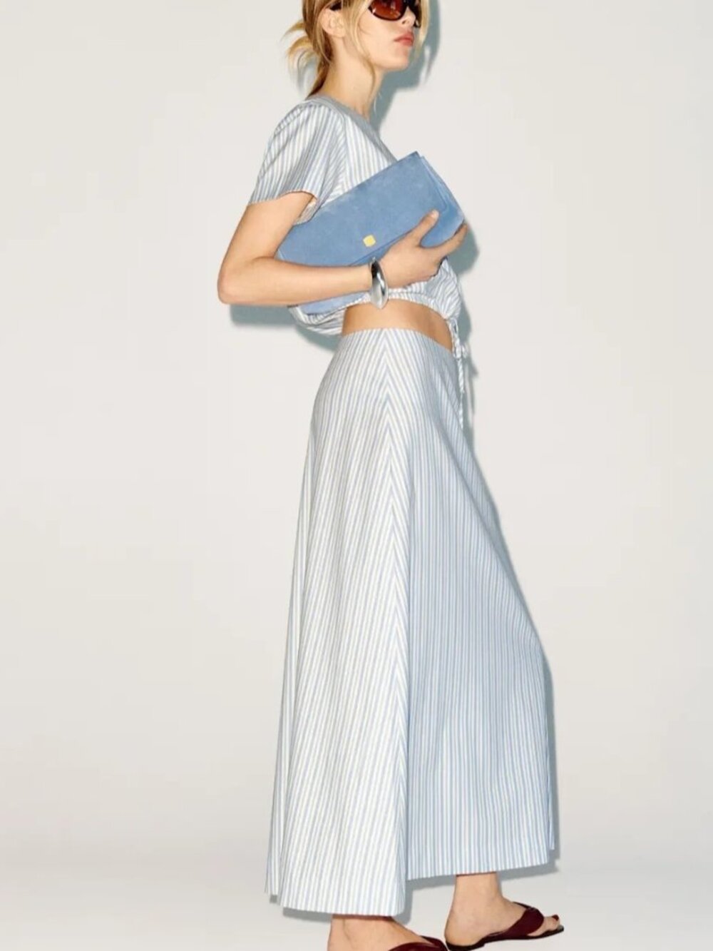 NEW Reformation Jordan Two Piece Skirt Set Cotton Calamari Stripe | US 0 UK 4